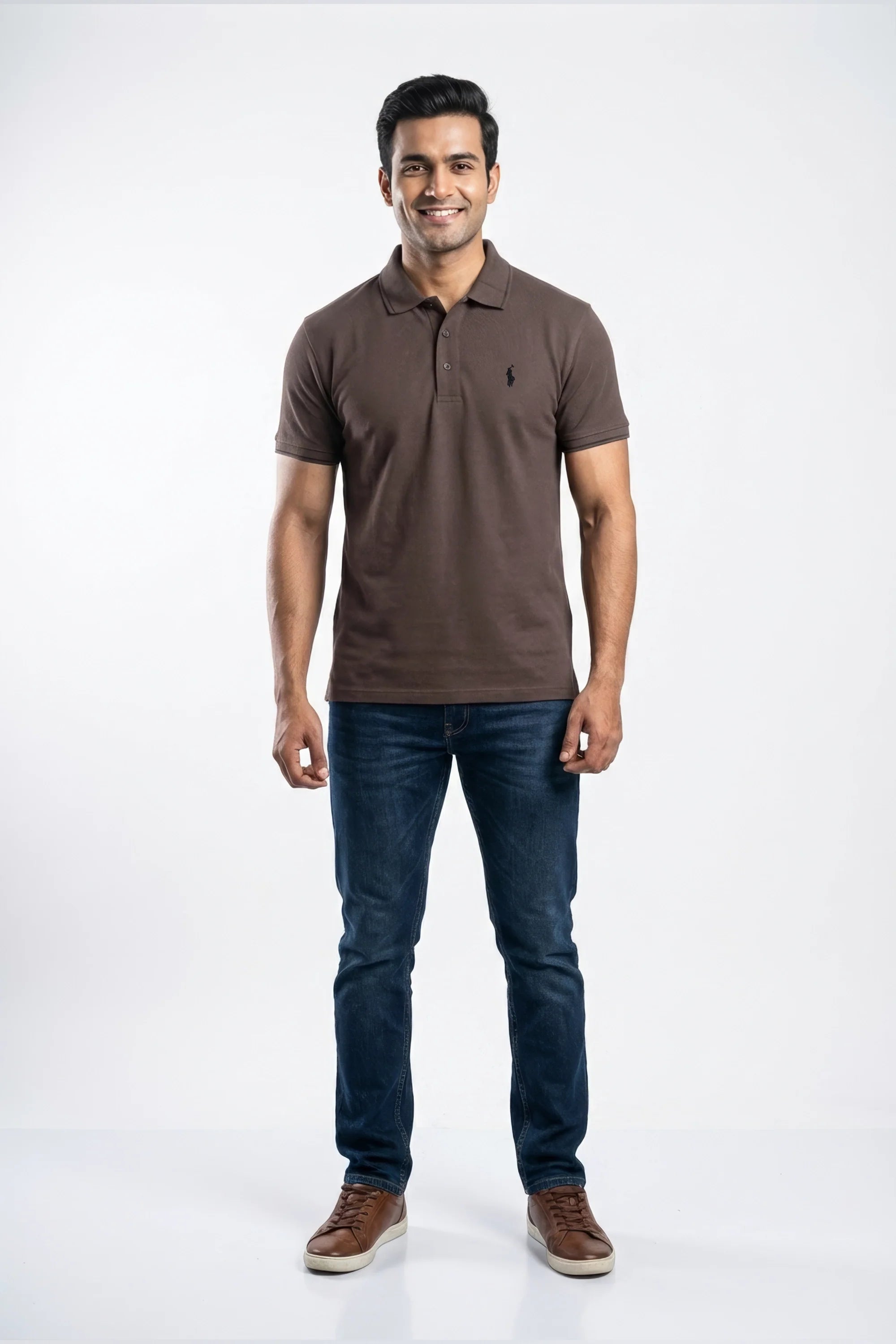 Men Pique Polo - D/Fawn